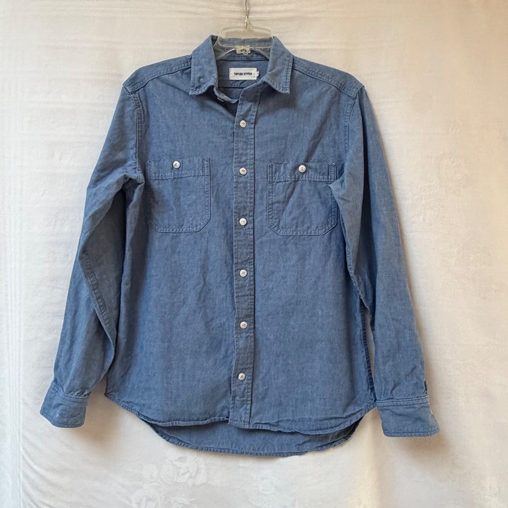 Taylor Stitch Button Down Shirt Mens 40 Blue Chambray Long Sleeve Workwear Coast